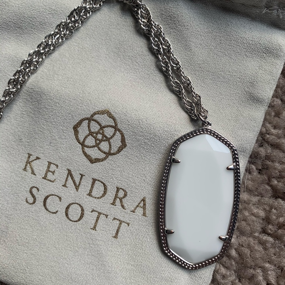 Rae Long Pendant Necklace White MOP in Rhodium